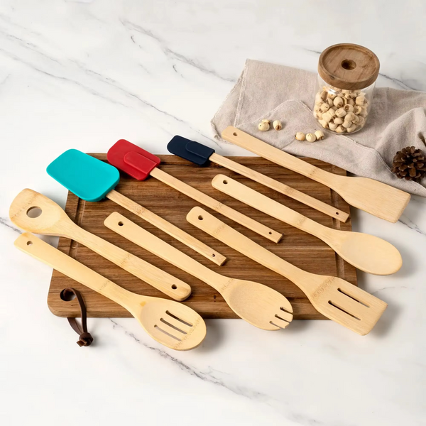100% Natural Bamboo Tool and Gadgets 9 Pieces Utensil Set for Cooking